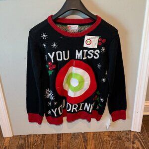 Tipsy Elves YOU MISS YOU DRINK Bullseye Game Size L Ugly Christmas Sweater READ